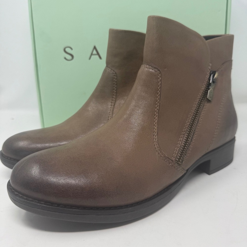 Salvia Park Womens Taupe Sheep Nappa Leather Ankle Boots Size 40 Low Heel Zip